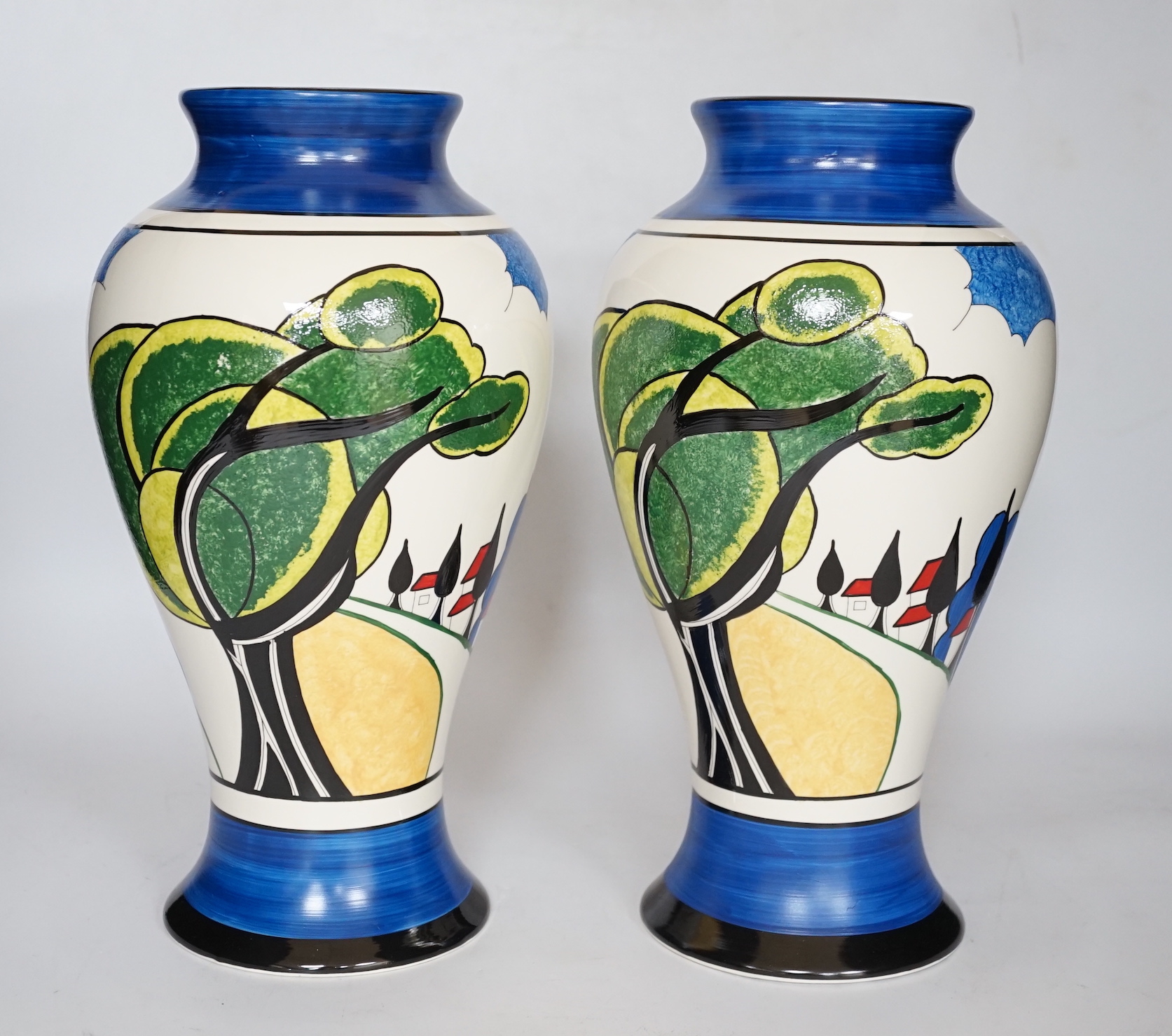 Two Wedgwood Clarice Cliff limited edition May Avenue Mei Ping vases, each with boxes and certificates, 30cm high